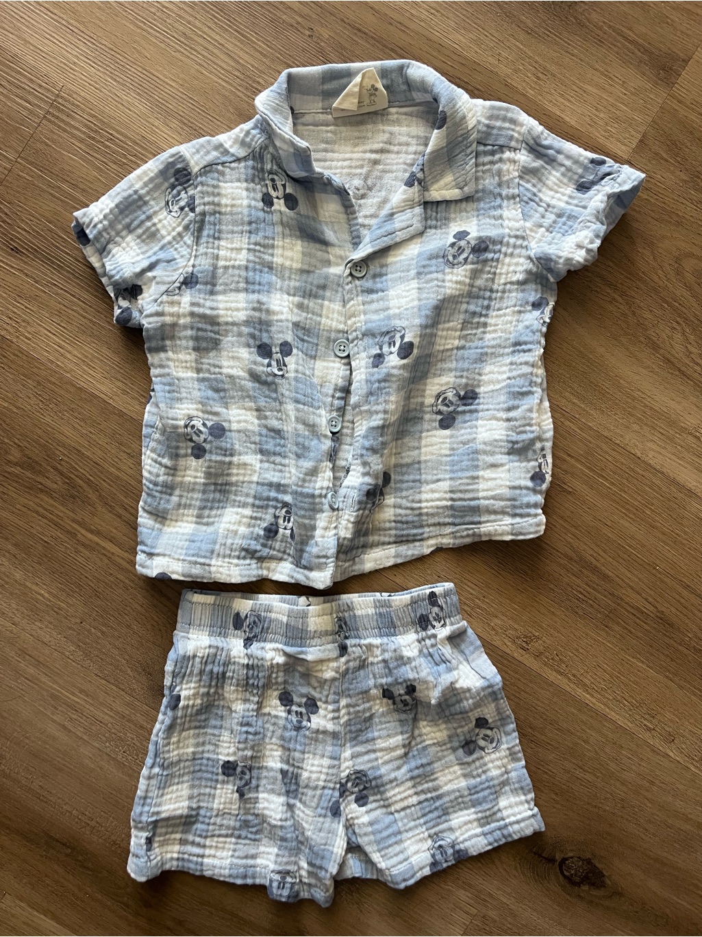 Disney Mickey Light Blue & White Plaid Set 18m